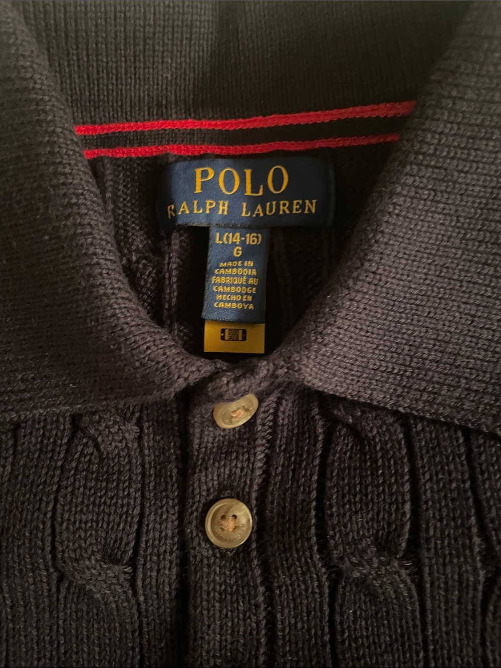 Polo by Ralph Lauren Navy Blue Cable-Knit Polo 14-16 NWOT - Picture 2 of 2